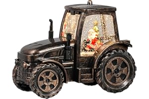 SESCHRIST Bronze Tractor Snow Globe, Lighted Santa Christmas Snow Globe Lantern with 6H Timer, Battery & USB Powered Lantern, Christmas Decorations Indoor Gifts for Old Man, Father