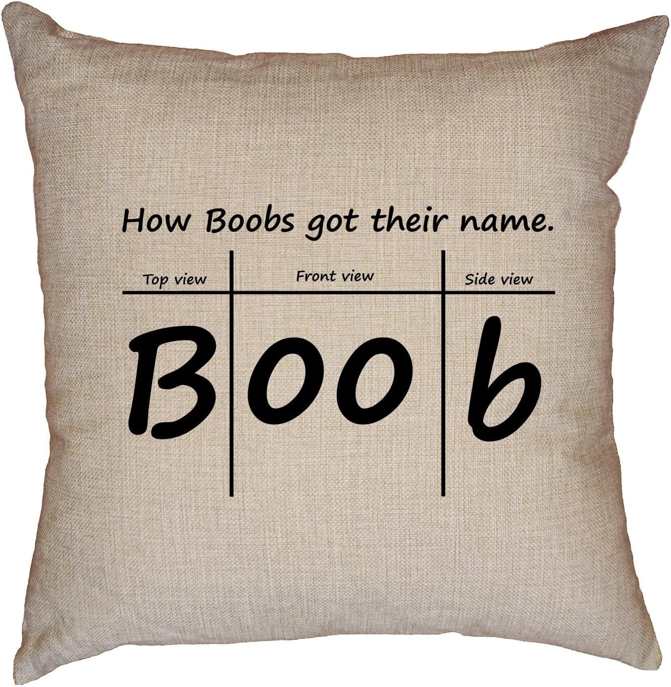 How Boobs Got Their Name - Funny Decorative Linen Throw Cushion Pillow Case with Insert