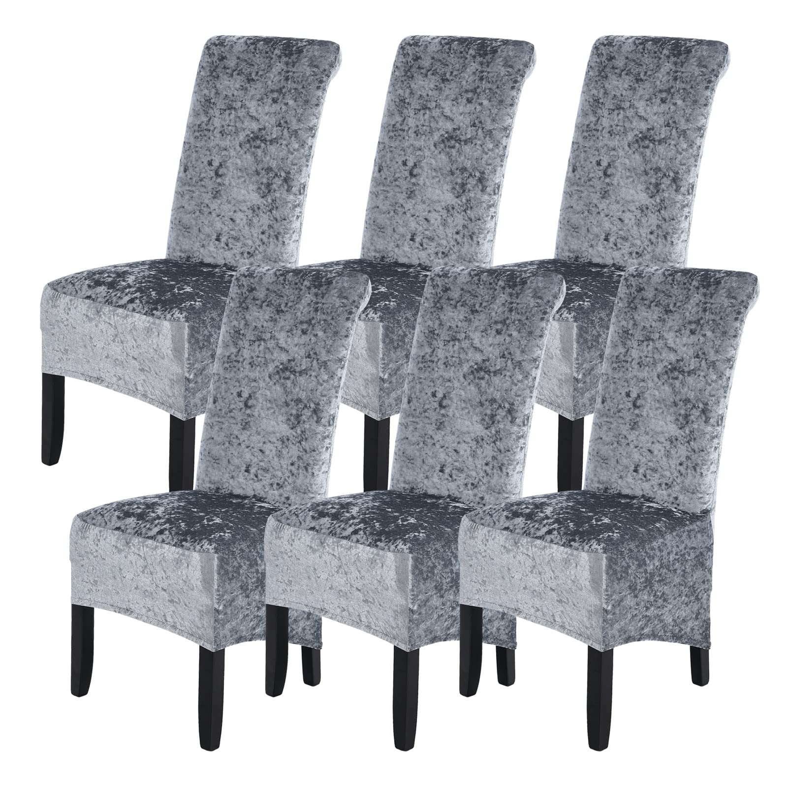abodos Dining Chair Covers, Crushed Velvet Stretchable Elastic Chairs Protective Cover, Removable Washable Slipcovers for Dining Room Wedding Banquet Party Chair Covers,gray,set of 6