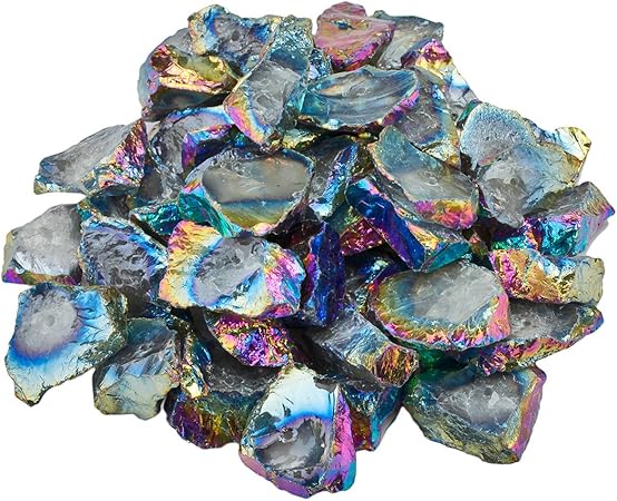 Shanxing Natural Rough Stones Rainbow Aura Quartz Titanium Coated