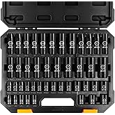 BOEN 3/8" Drive Impact Socket Set, 6 Point 44-Piece SAE (5/16 to 3/4 inch) and Metric (8-19mm, 21mm, 22mm) Full, Deep & Shall