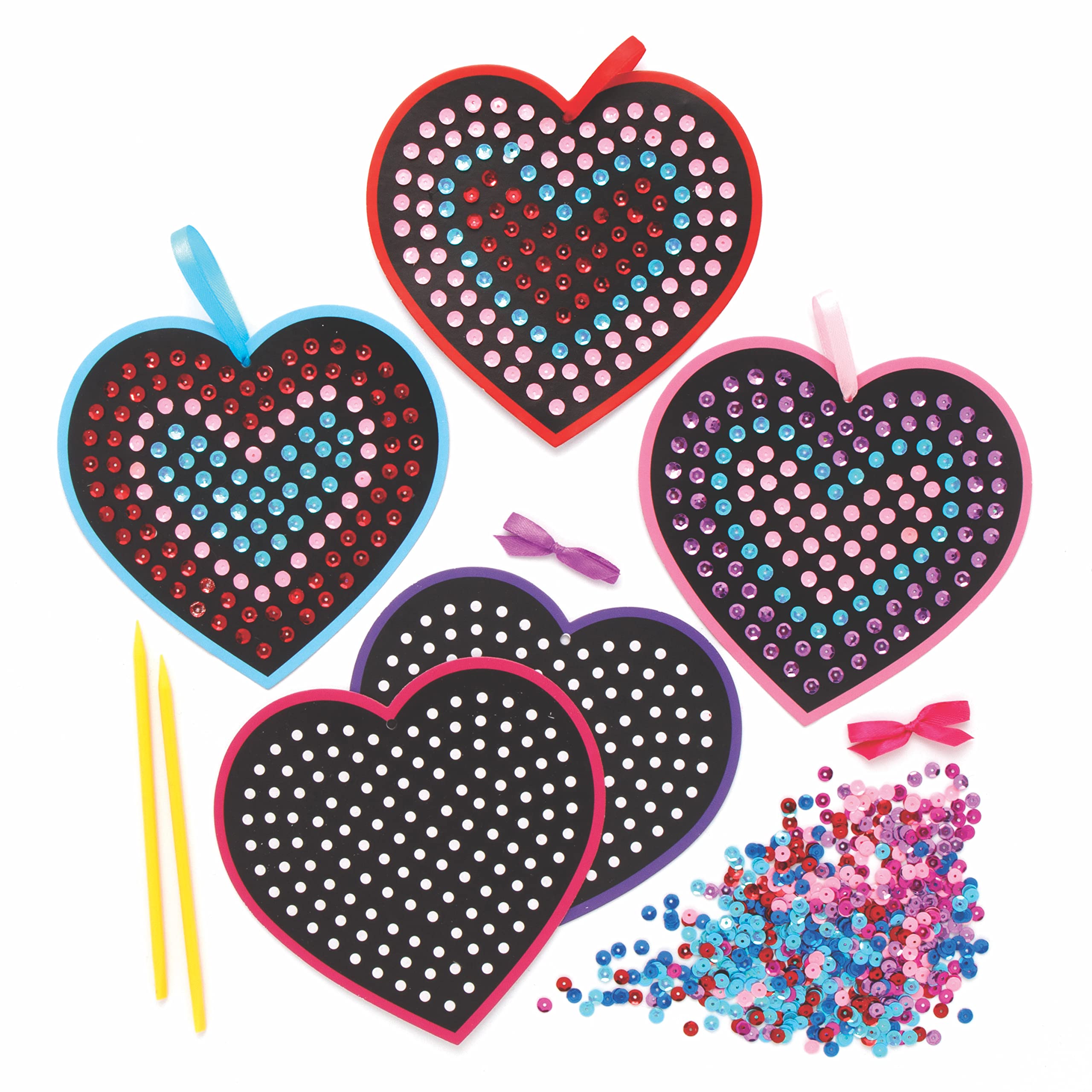 Baker Ross AX717 Heart Sequin Kits - Pack of 5, For Children to Decorate and personalize Arts Projects, Ideal Groups, Home Crafting, Class Room Activities