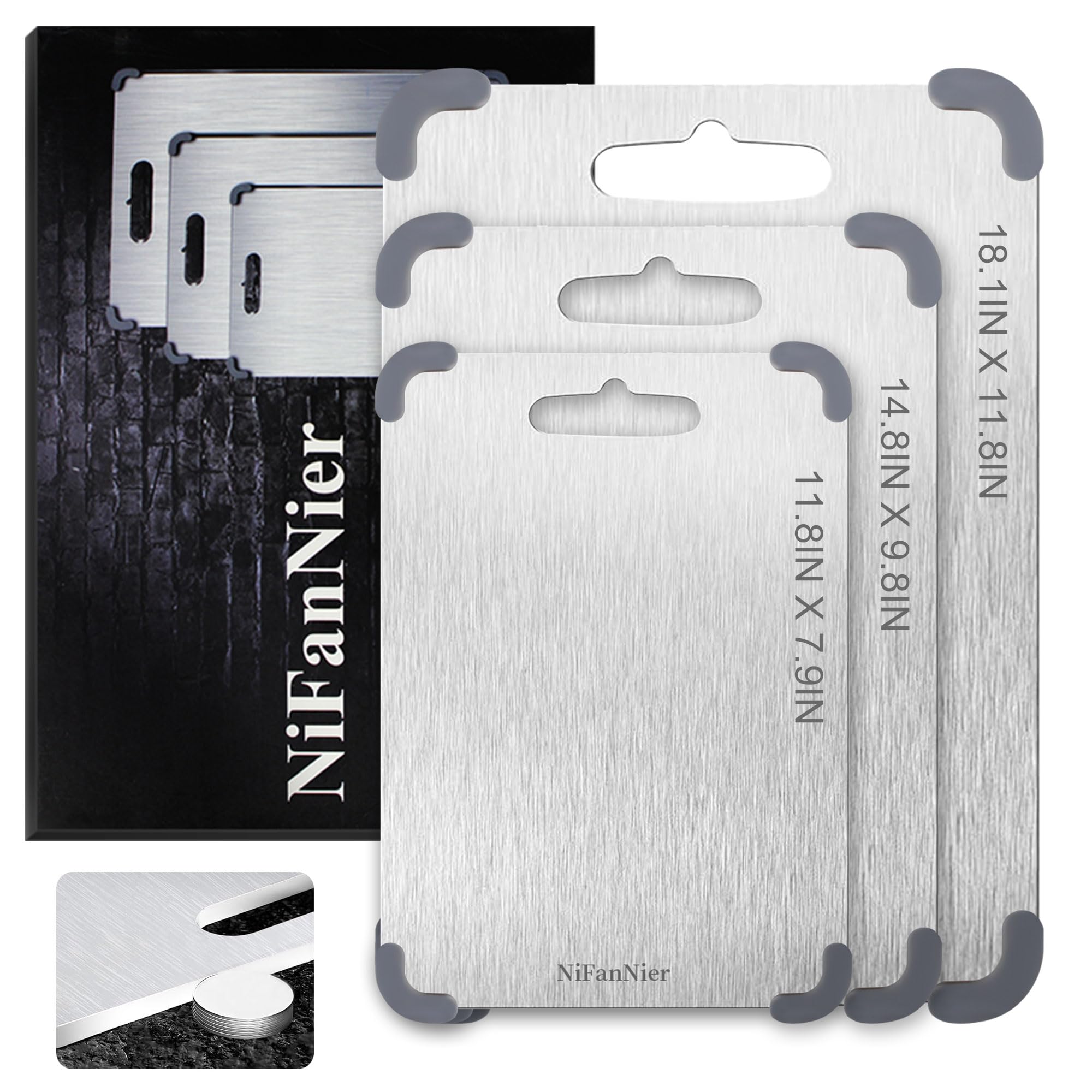 Photo 1 of Katuchef Titanium Cutting Board, 2025 Upgrade 100% Pure Titanium Cutting Boards for Kitchen, Latest Thickened Version Thickness 0.06IN, Double-Sided Available Belt Guard Angle (11.8IN X 7.9IN)