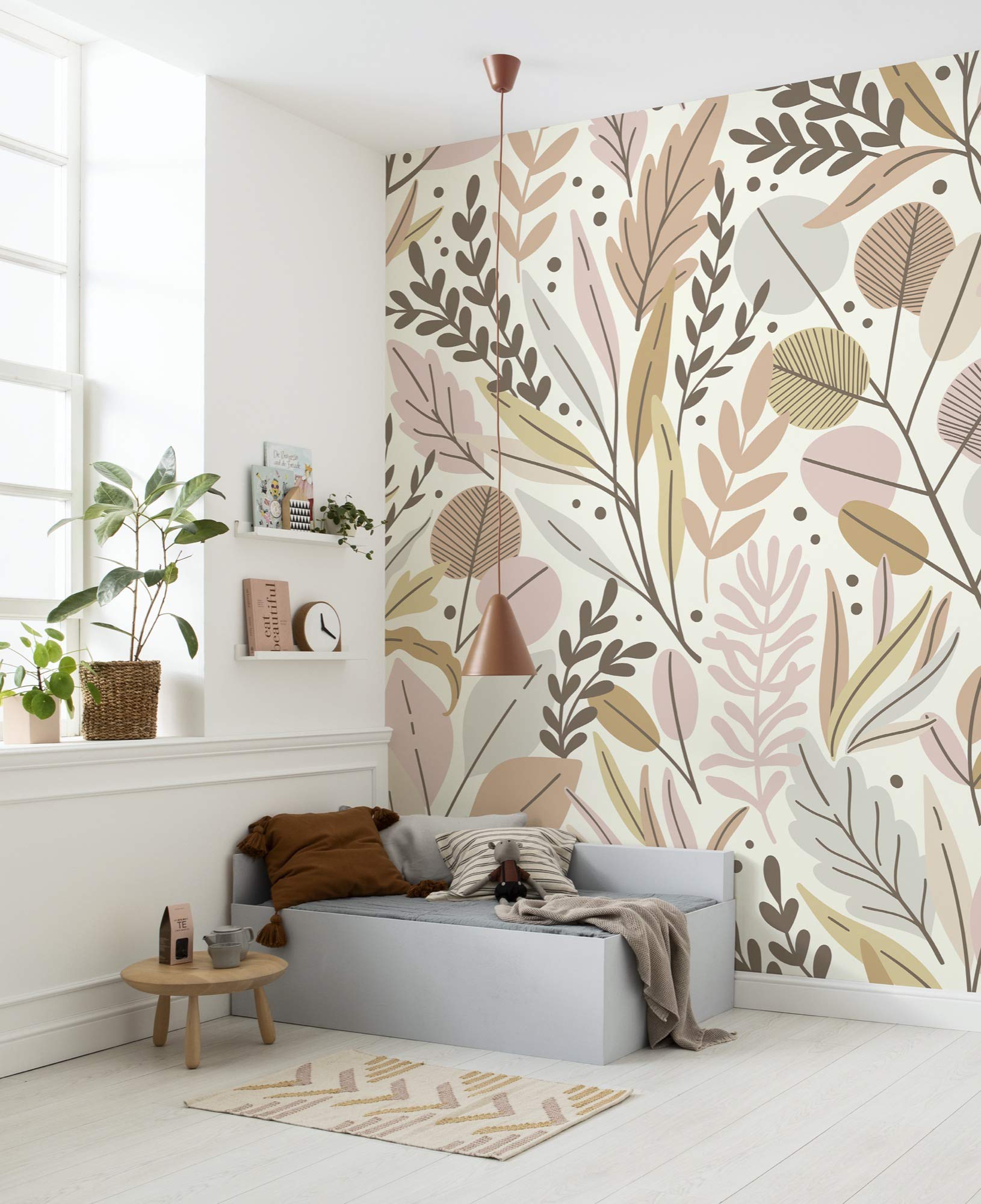Komar Non-Woven Photo Wallpaper Twigs Leaves, Living Room, Bedroom, Decoration, Wallpaper, Size: 200 x 280 cm (Width x Height), 4 Panels, Width 50 cm