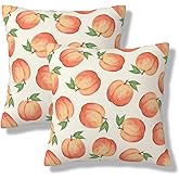 WEINAODI Watercolor Peach Throw Pillow Covers Hand Drawn Peaches Pillow Cover 18x18 Inch Set of 2 Fruit Pattern Square Pillow