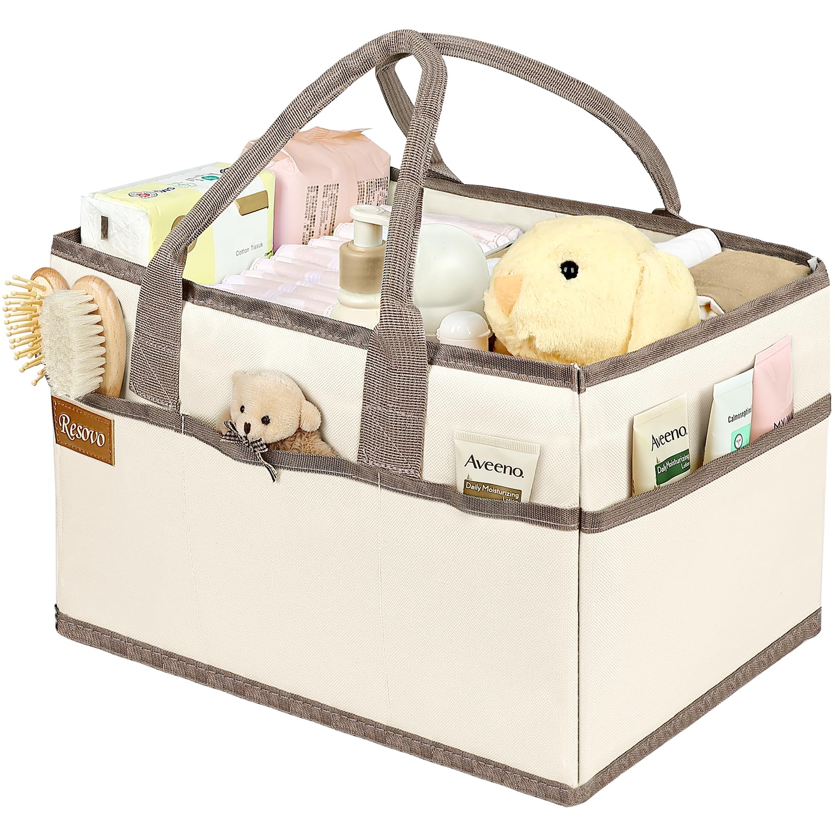 Resovo Baby Diaper Caddy Organizer with Handle, Baby Shower Gifts Basket, Nursery Storage Organizer for Newborn, Newborn Essentials Registry Must Have, Portable Car Caddy Organizer for Diapers