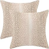 Antelope Pillow Covers 20 x 20 Inch Pack of 2, Animal Skin Print Decorative Throw Pillow Cases Outdoor Linen Farmhouse Neutral Fawn Cushion Cover for Bedroom Home Sofa Decor