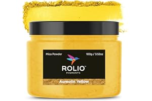 Rolio - Mica Powder - 1 Jar of Pigment for Paint, Dye, Soap Making, Nail Polish, Epoxy Resin, Candle Making, Bath Bombs, Slime - 100G / 3.5oz(Aureolin Yellow)