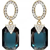 Navachi 18k Gold Plated White Crystal Square Zircon Dangle Stud Earrings