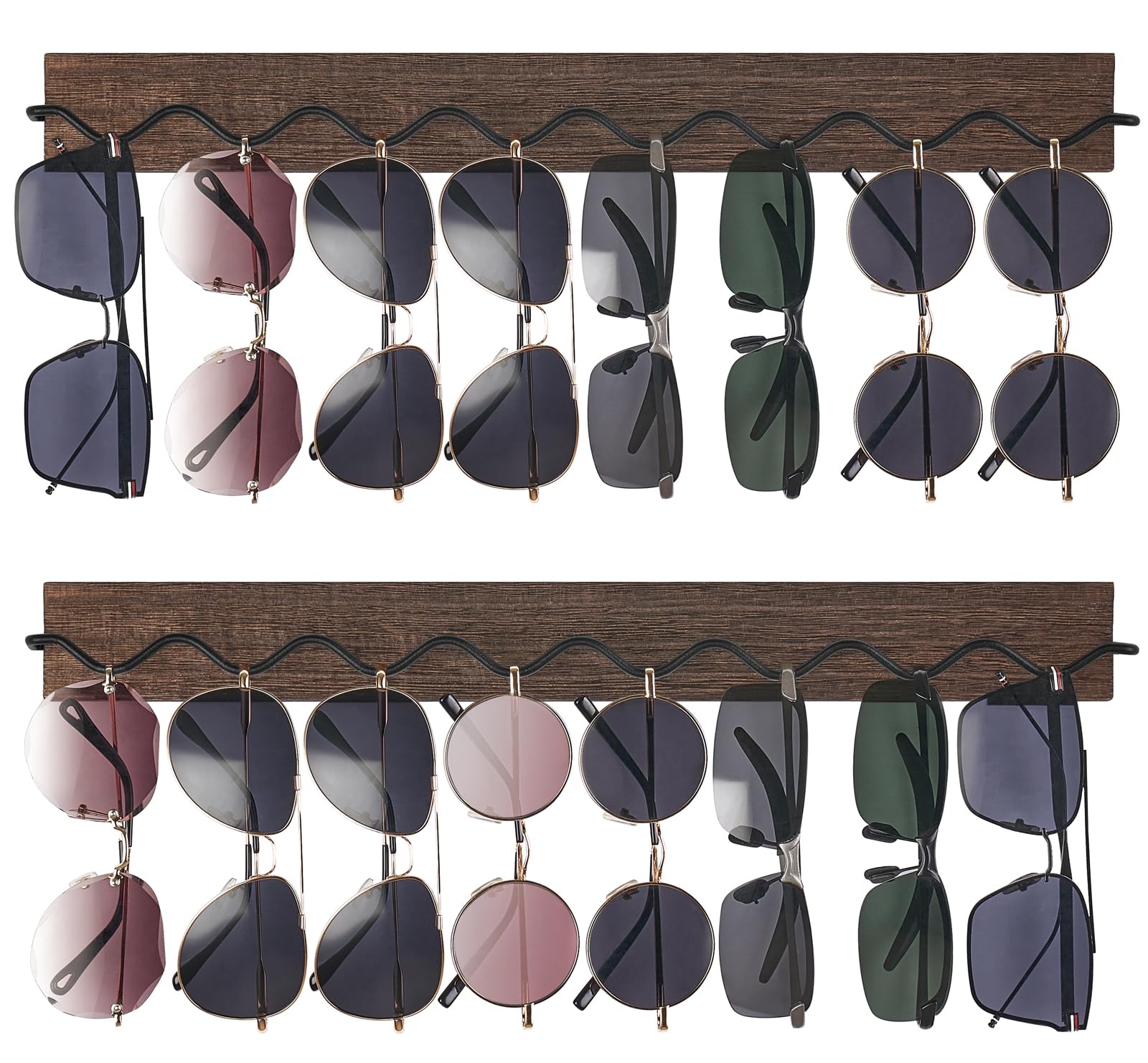 Photo 1 of Mkono 2 Pack Wall Mounted Sunglasses Organizer Wood Sunglass Holder for Wall Modern Eyeglass Storage Hanging Eyewear Display Jewelry Rack for Entryway Living Room Bedroom, Brown