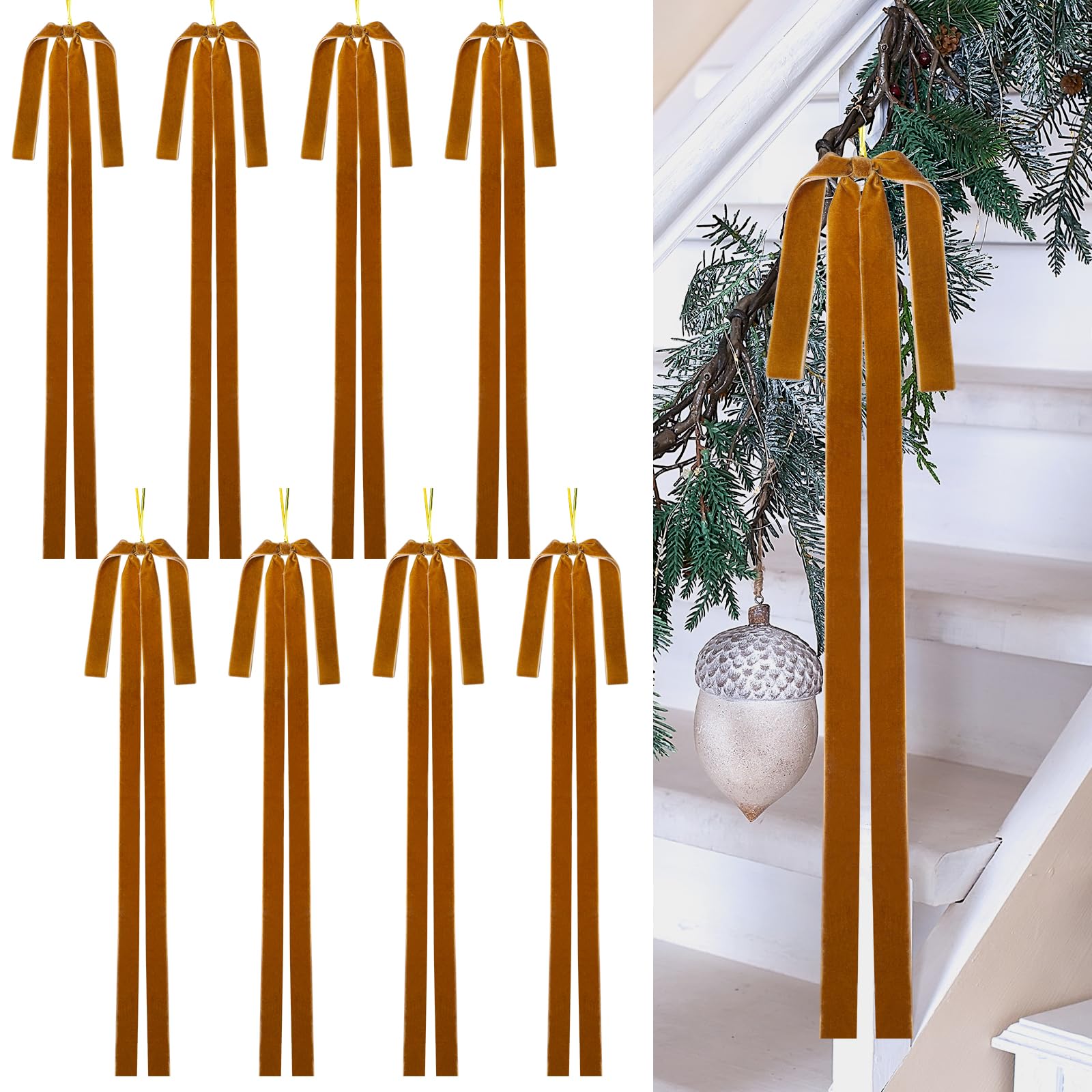 Photo 1 of 8PCS Large Velvet Christmas Bows 15.5 x 23.5 Inch Brown Bows for Xmas Tree Topper Wreath Staircase Indoor Outdoor Vintage Christmas Decor