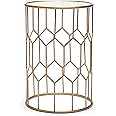 Adore Decor Harper Accent Side Table with Stylish Gold Frame, Round 16" Glass Top, Brushed MetalBase, Modern Metal SideTable or EndTable for Living Room, BedsideTable in Bedroom, Fully Assembled