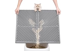 Conlun Cat Litter Mat, Oblique Groove Design Cat Mats for Litter Trapping, Single Layer Kitty Litter Mat for Easy Cleaning, Waterproof, Soft on Paws, Ideal Solution for Tidy Homes(Grey,30"x24")