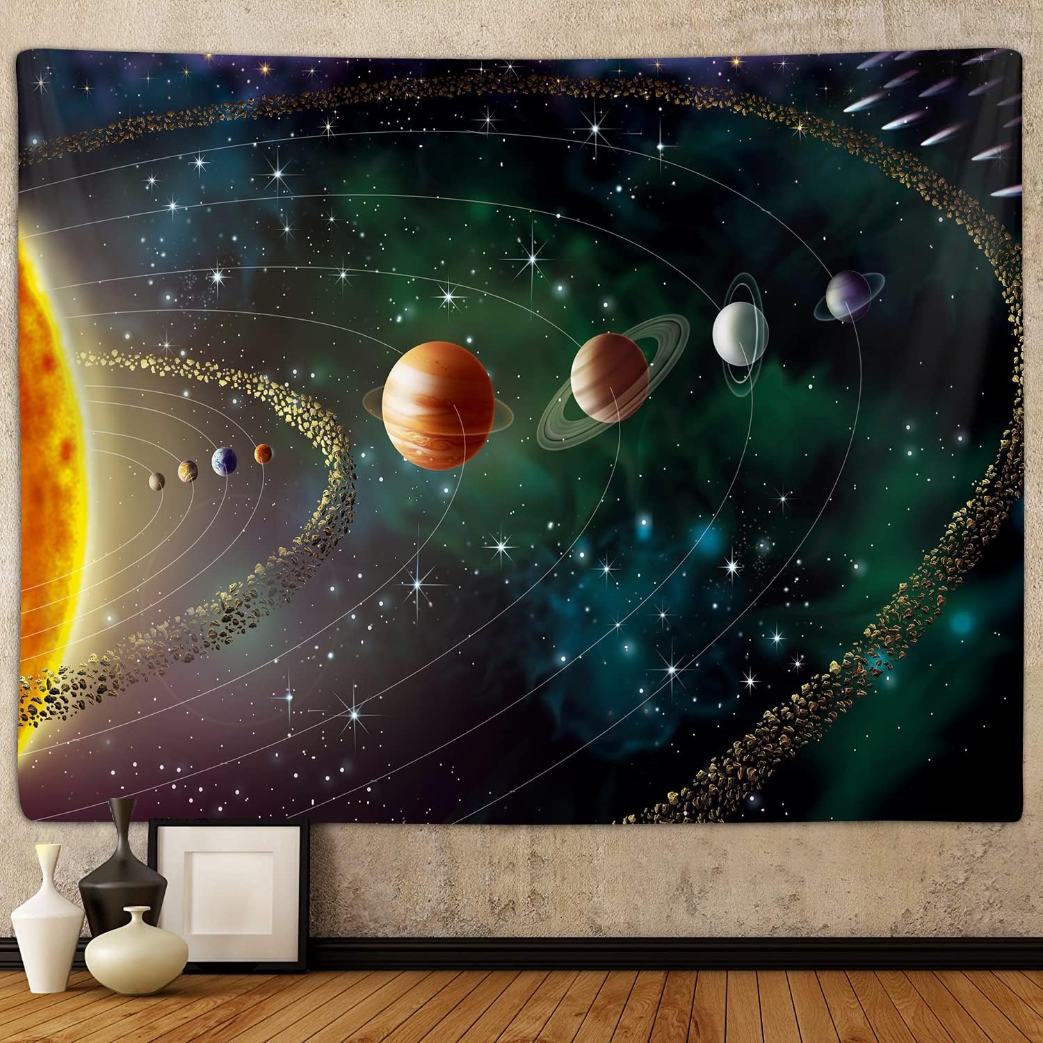 Tapestries - Outer Space Planet Tapestry, Universe Galaxy Solar System Earth Art Tapestries Wall Hanging for Kids Men Bedroom College Dorm Living Room Office Science Decor 60X40