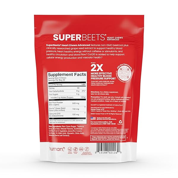 HUMANN SUPERBEETS HEART CHEWS ADVANCED – 100MG OF COQ10 PLUS BEETROOT & GRAPE SEED EXTRACT, 60 COUNT