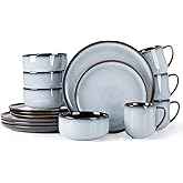 LERATIO Ceramic Dinnerware Sets for 4,16-PieceReactive Glaze Plates and Bowls Set with Mugs,Highly Chip and Crack Resistant | Dishwasher,Microwave & Oven Safe Dishes set-Gray White