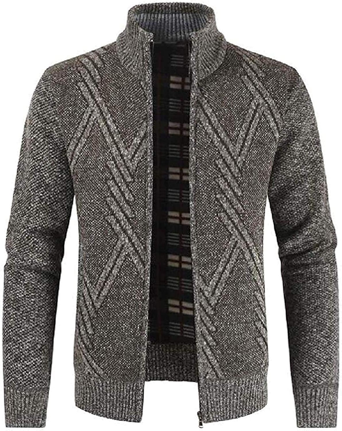 Peggy & Co. Mens Knit Coat Casual Fleece Lined Stand Collar Cardigan