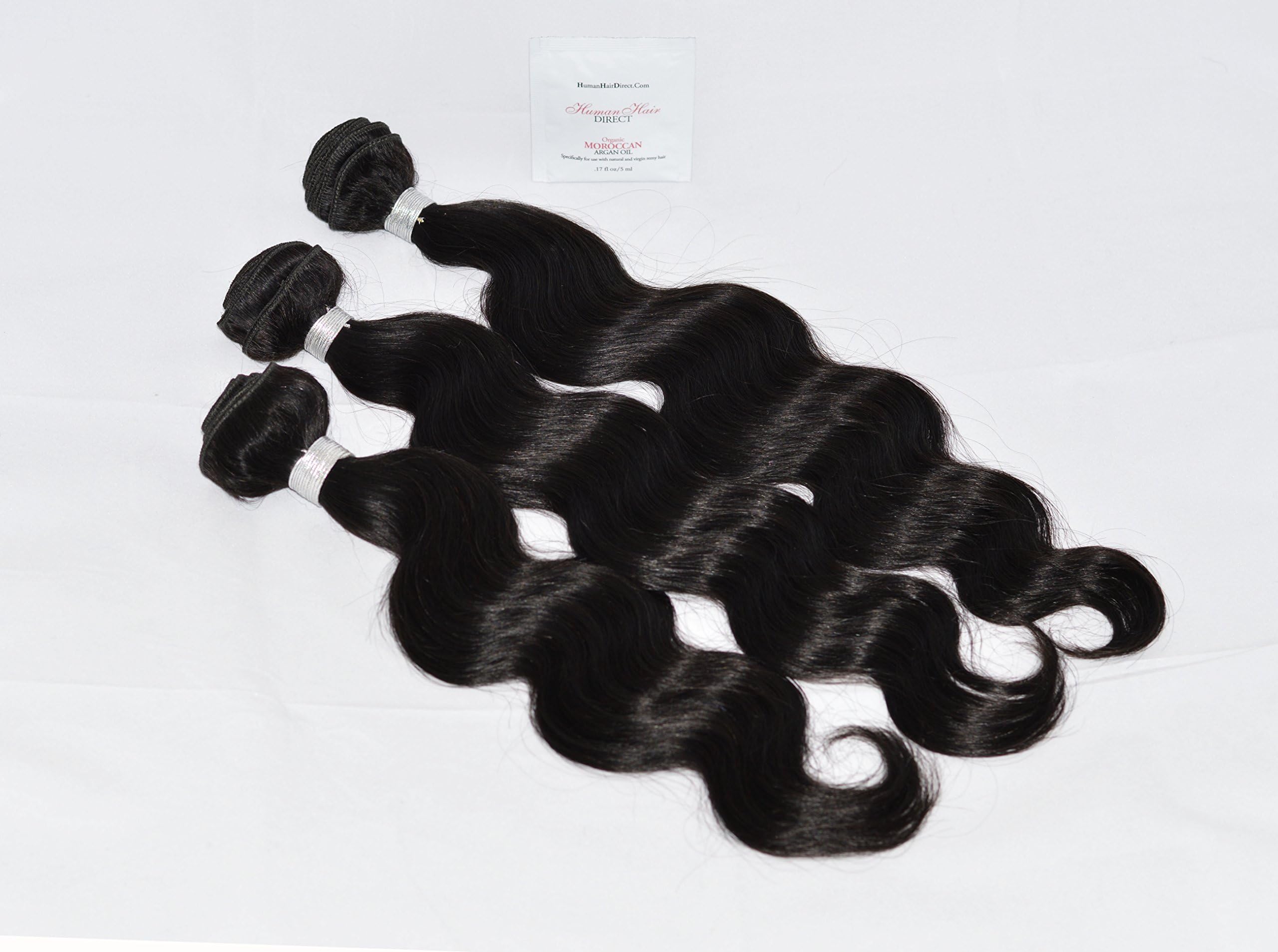 Human Hair Direct 100% Virgin Brazilian Human Hair Extensions BODY WAVE 3-Pack (14", 16", 18") Bundle, 300g Total (100g each), Grade AAAAAA (#Virgin Color) with Argan Oil | Fulfilled By Amazon