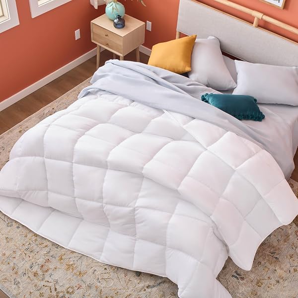 LINENSPA WHITE DOWN ALTERNATIVE COMFORTER AND DUVET INSERT – ALL-SEASON COMFORTER WITH BOX STITCH AND 8 DUVET LOOPS – BEDDING FOR KIDS, TEENS, AND ADULTS – QUEEN
