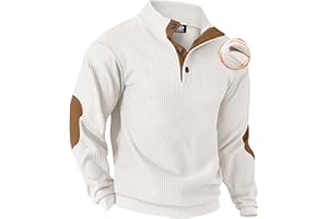 VOGSTART Men's Stand Collar Sweatshirt Retro Fleece 1/4 Button Pullover (S-2XL)