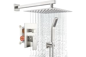 SR SUN RISE 12 Inches Bathroom Luxury Rain Mixer Shower Combo Set Wall Mounted Rainfall Shower Head System Brushed Nickel Finish Shower Faucet Rough-In