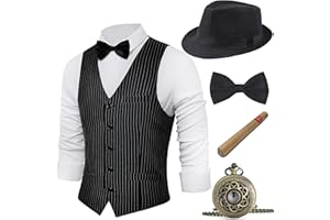 BABEYOND 1920s Mens Gatsby Gangster Vest Costume Accessories Set Fedora Hat