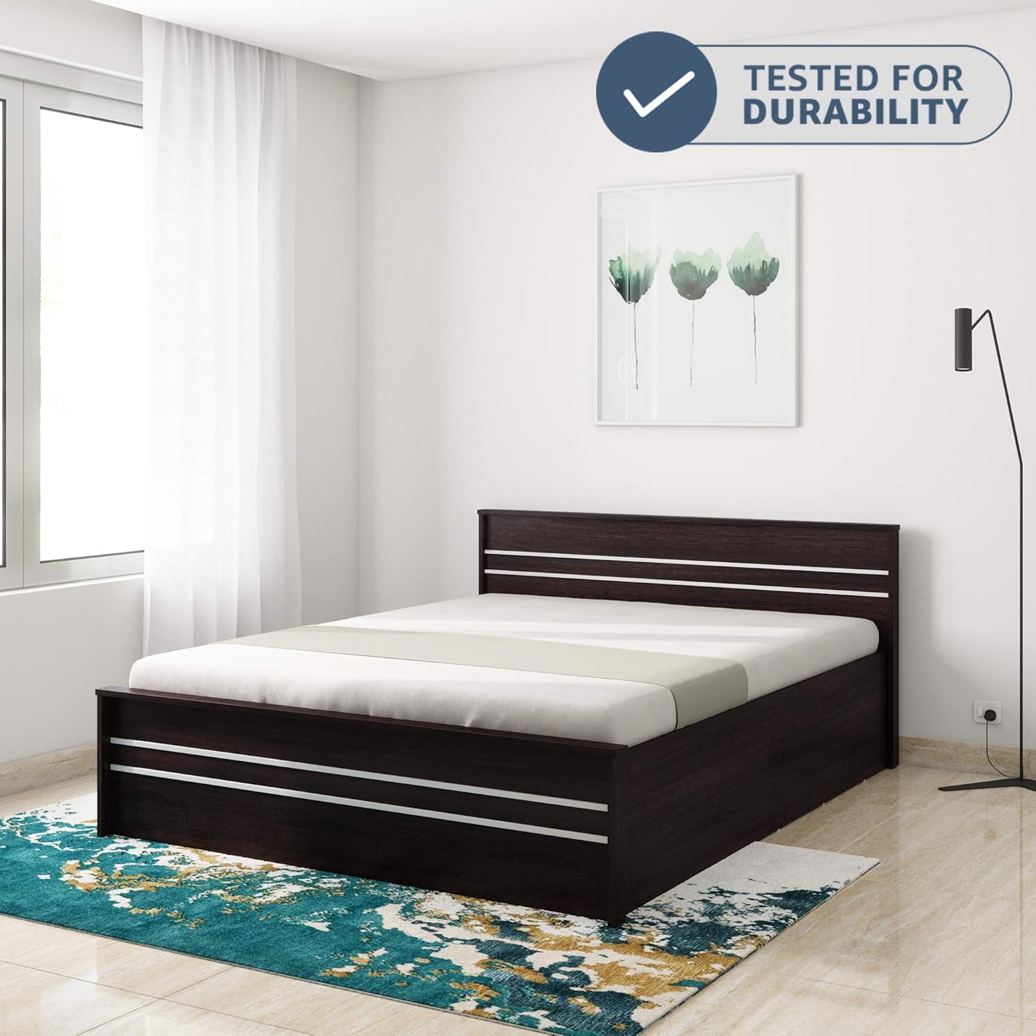 Best Horizonte Queen Hydraulic Half LiftOn Storage Bed Saxon Oak