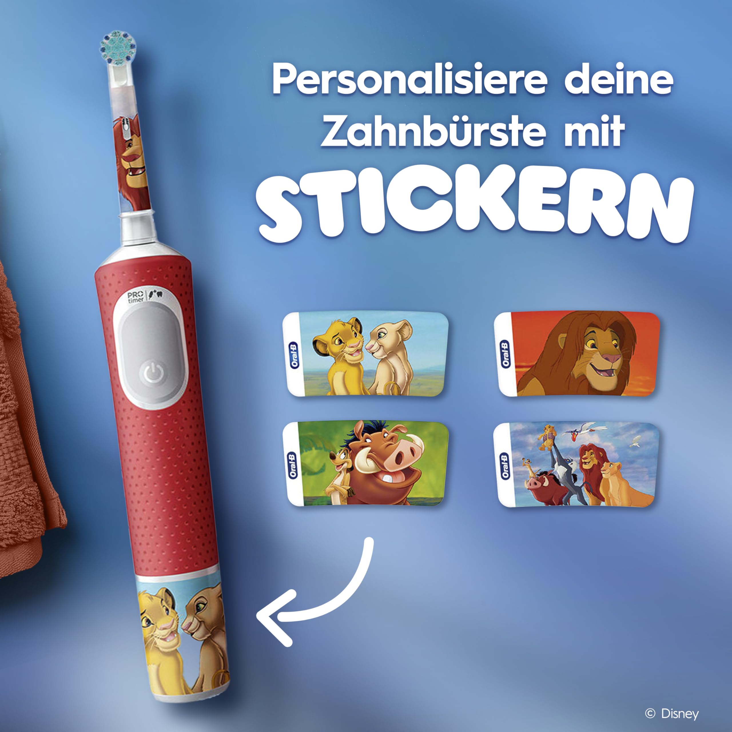Oral-B Pro Kids König der Löwen Elektrische Zahnbürste für Kinder — Electric Toothbrush ab 3 Jahren inkl. 1 Aufsteckbürste, Reise-Etui und 2 Putzmodi für Zahnpflege, Weiß/Rot 6