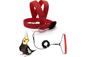 VANTRONIK VANFAVORI Bird Harness with Buckle Clip and A Leash, Easy to Wear Training Kit for Bird Parrots Cockatiel S Size Weight 85-105 Grams,Red