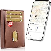 Auskang Men's Wallet with Smart Tracker Works for Find My App, Credit Card Holder Leather Slim Minimalist RFID Blocking Smart Wallet for Men(Brown)