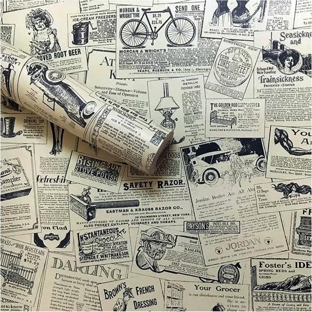 LEPENDOR Self-Adhesive Wallpaper Newspaper Pattern 0.45m x 3m Peel & Stick