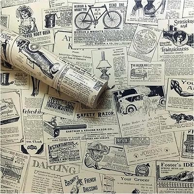 LEPENDOR Self-Adhesive Wallpaper Newspaper Pattern 0.45m x 3m Peel & Stick