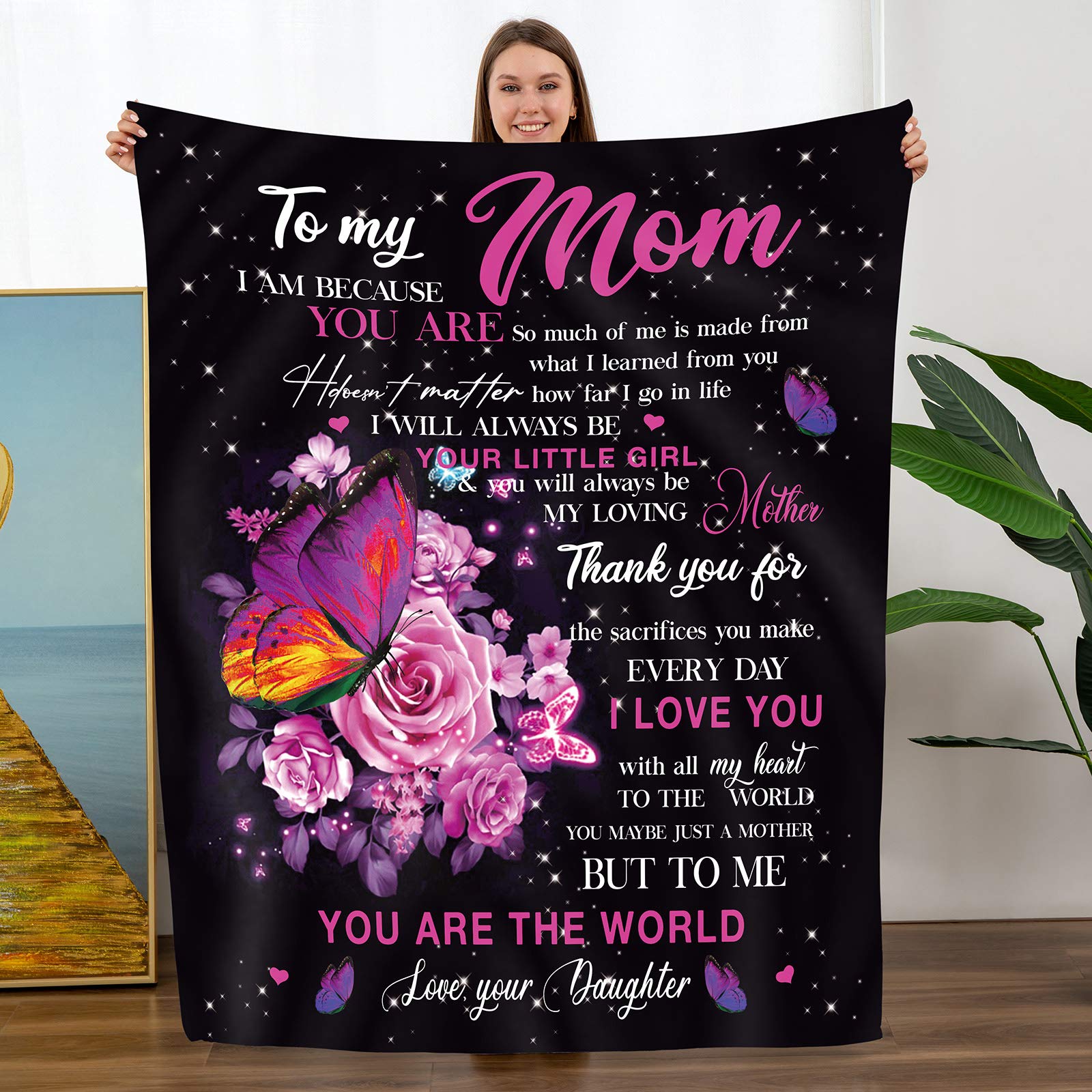 TURMTF Personalized Love Letter Flannel Throw Blanket to My Mom from Daughter-Christmas Birthdays Special Occasions Blanket (to mom,daughter, Size:153 * 203cm)