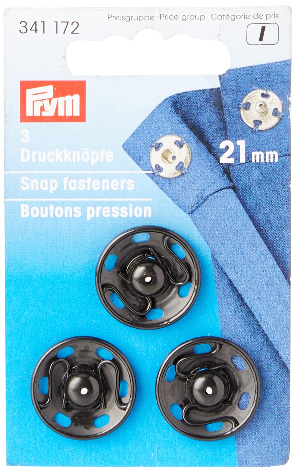 Prym PRYM_341172-1 Sew-On Snap Fasteners Brass Black 21 mm