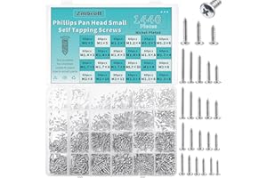 Zmbroll 1440 Pcs Mini Screws - Self Tapping Phillip Pan Head Micro Electronic Screws, M1-M2.3 Silver, 24 Size Assortment