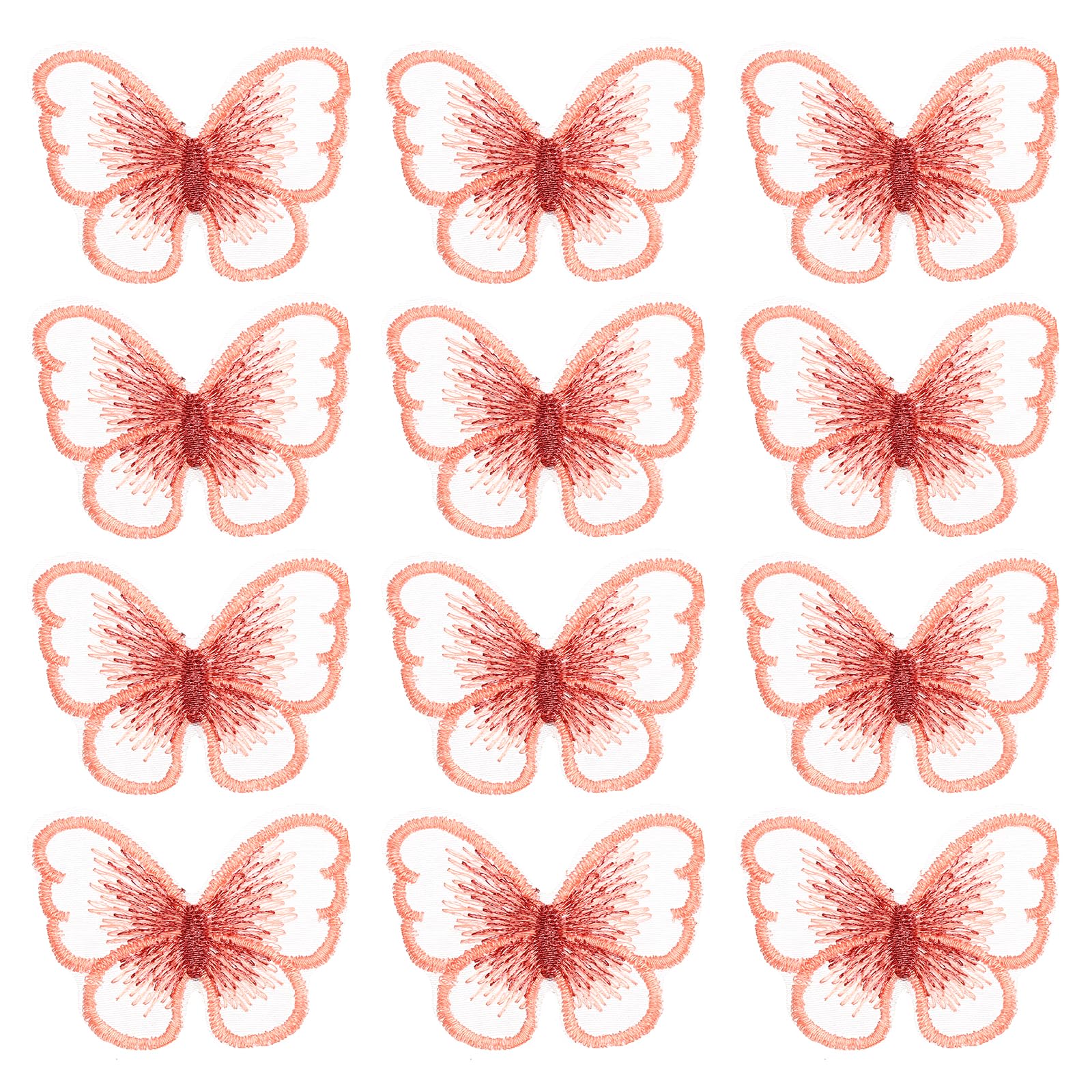 PATIKIL Butterfly Lace Applique, 12pcs Butterfly Patches Lace Fabric Butterfly Applique Patches Embroidery Trim for Clothes Dresses Wedding Craft, L, Red