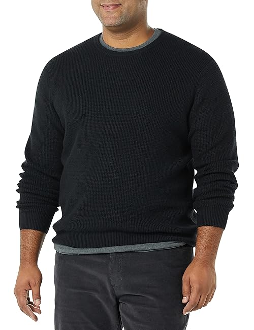 Amazon Essentials Men's Long-Sleeve Soft Touch Waffle Stitch Crewneck Sweater, Black, Medium
