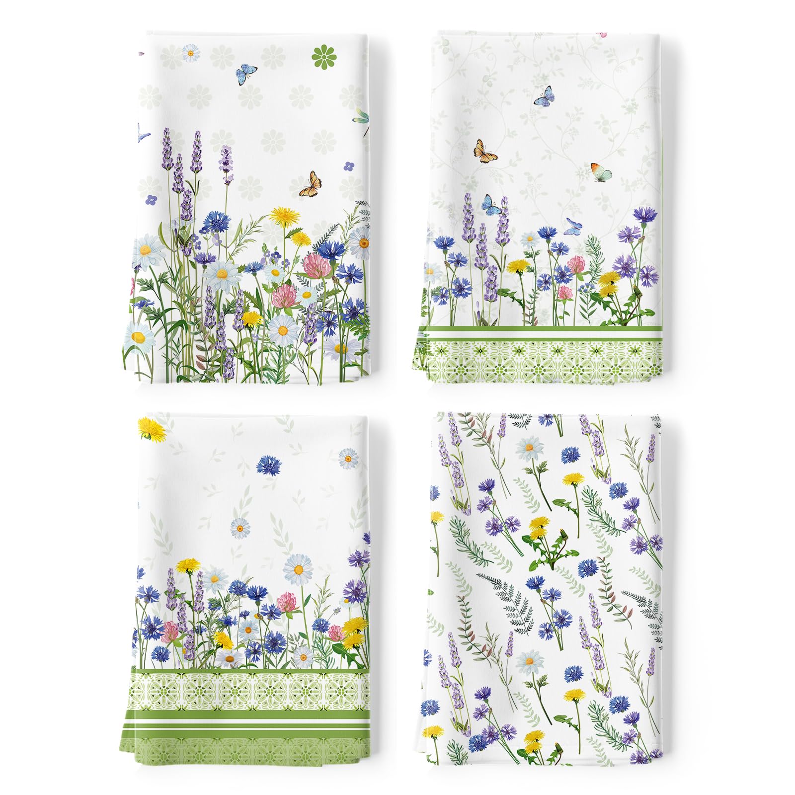 Arquiel Wildflower Kitchen Towel 100% Cotton Quick Dry Dish Towels 48 x 70CM, Dishcloth Hand Towels for Housewarming Gifts Dining, Home, Wedding, Banquet, Buffet (Set of 4)