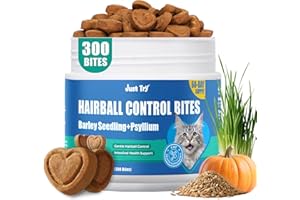 Just Try 300 Bites Hairball Control Cat Treats - Hairball Treatment & Relief for Cats - with Cat Grass, Pumpkin, & Omega-3 Fish Oil, Crunchy Chicken Flavor Crunchy Bites