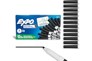 EXPO Dry Erase Markers, Low Odour Ink, Black, Fine Tip, 12 Count