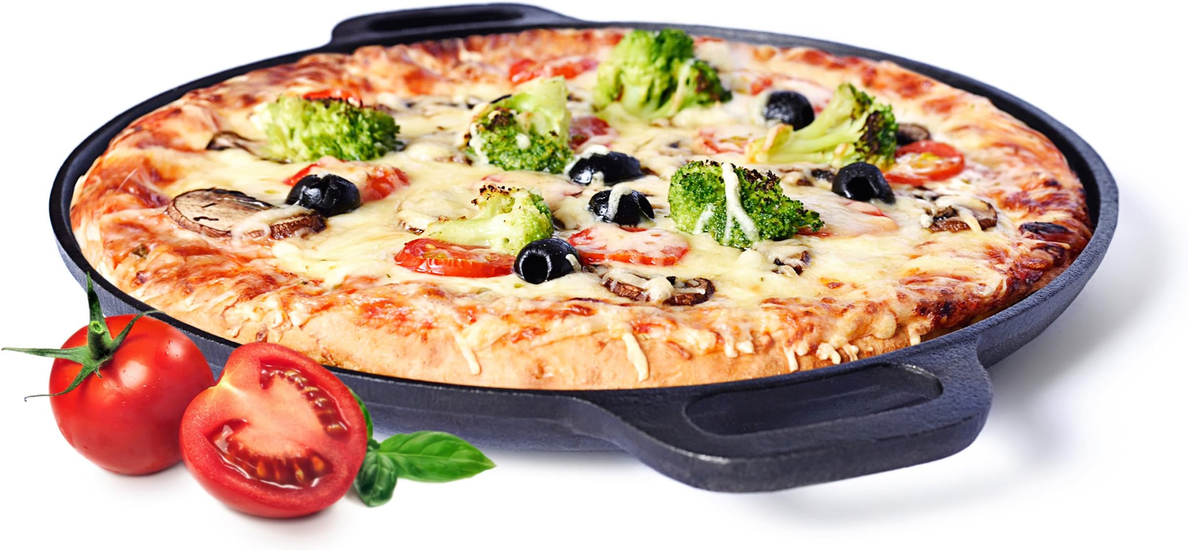 Sandford Ameritalian | Pizza Stone Pizza Pan with Handle Cast Iron Griddle for BBQ Pizza US Style | Crispy Pizzas Fresh From Grill & Baking Oven/Pizza Italian American 35 cm
