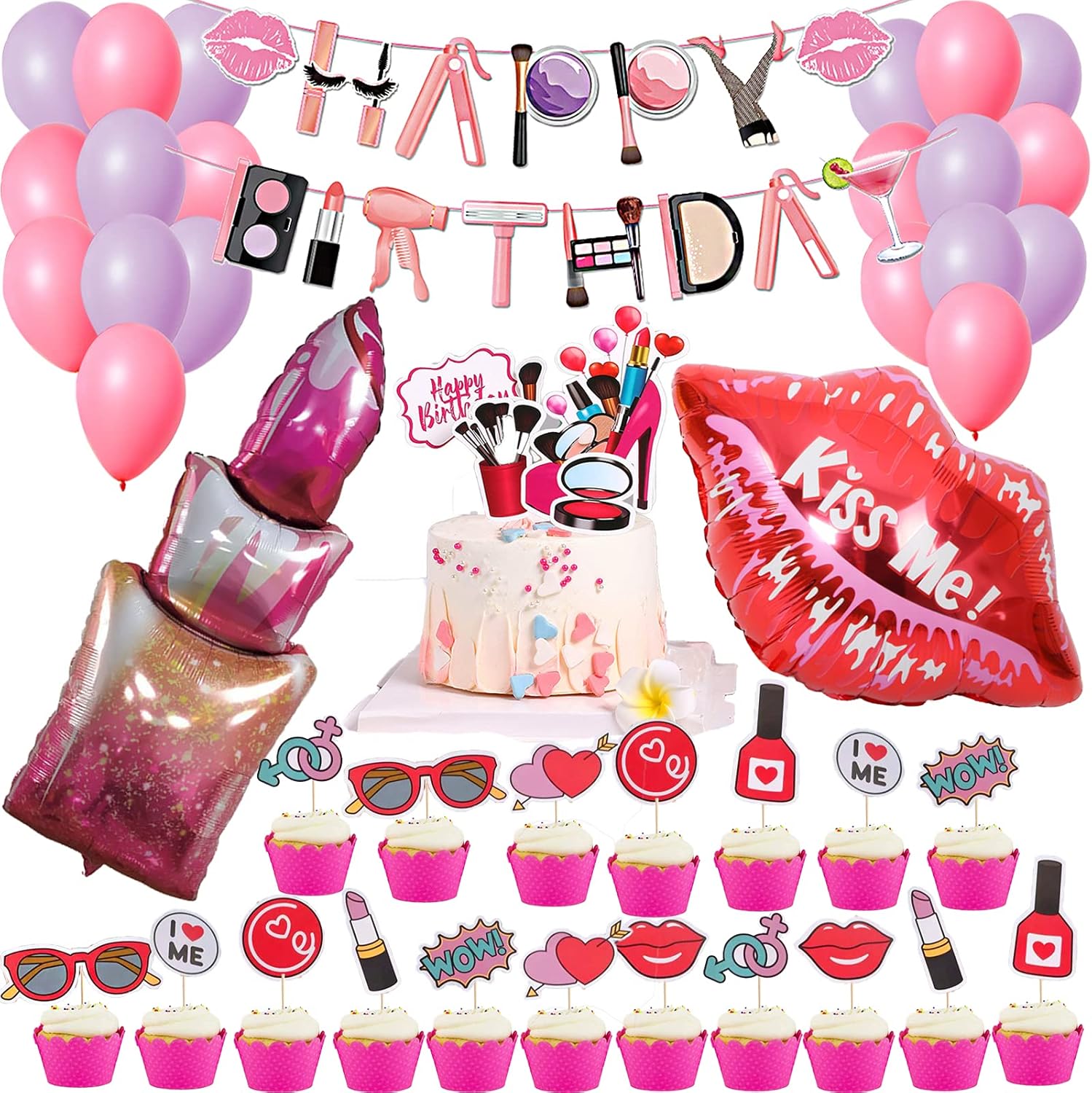 Cupcake Toppers Photo Booth Props For Spa Theme Birthday Make Up First Birthday Spa Party Balloons Red Lipstick And Kissy Lips Balloon Spa Party Garland Banner 62 Pcs Spa Party Decoration Supplies Toys Games Party