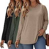 Oakgarden 3 Pack Women's Plus Size T Shirts Long Sleeve Crew Neck Tops Casual Basic Loose Fit Fall Tees Tunic Outfit