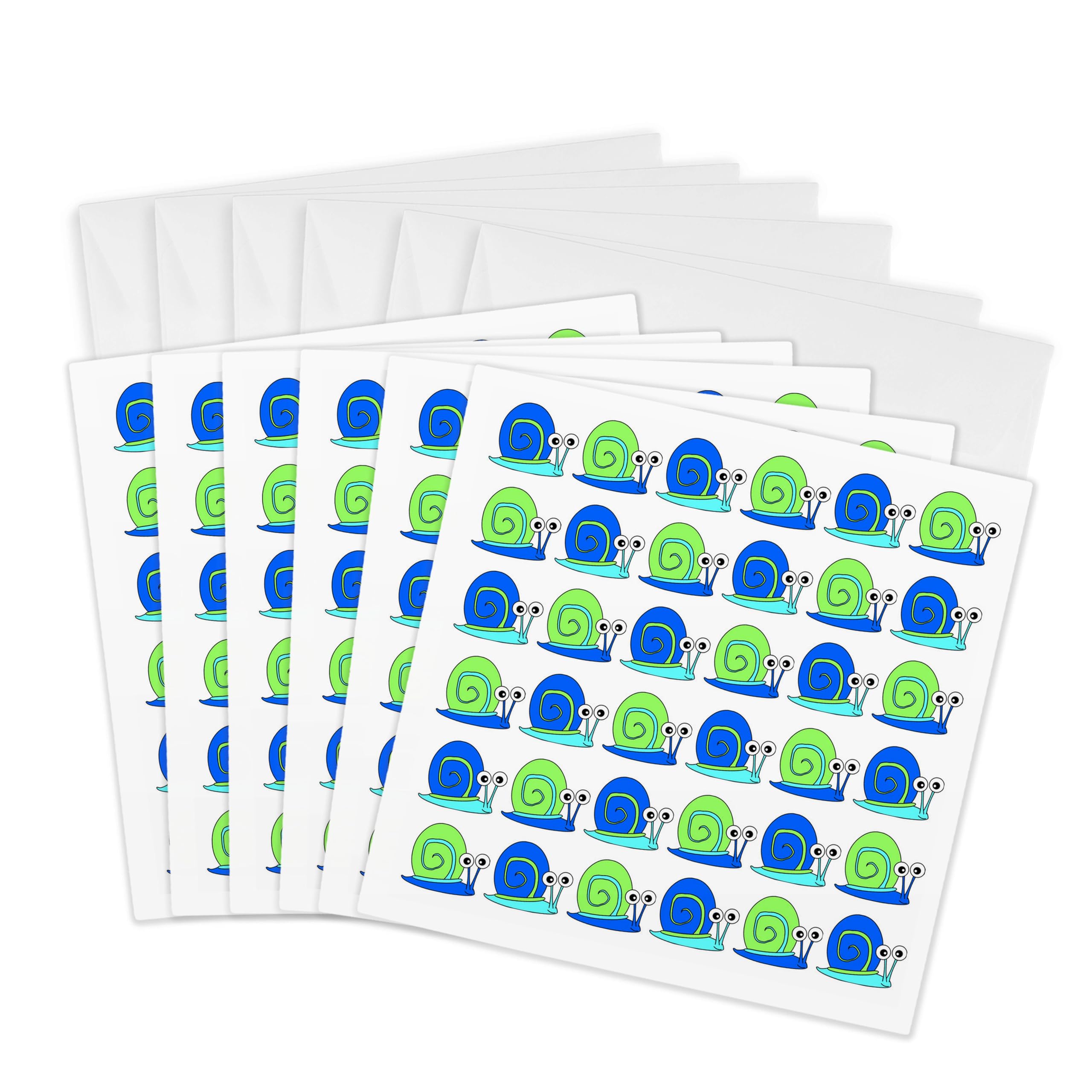 3Drose Cute Snail Print Blue and Green - Greeting Cards, 6 by 6-inches, Set of 6 (gc_31228_1)