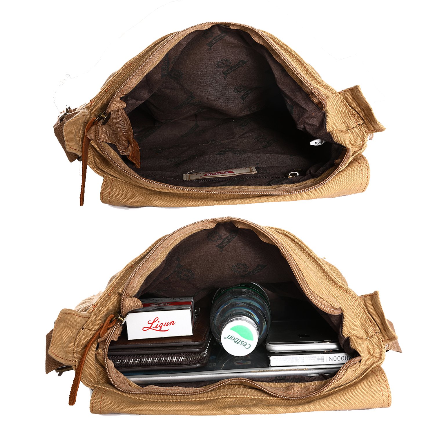 Mupack Vintage Canvas Messenger Bag Men Leather Shoulder Satchel Shoulder Bookbag Working Bag (Khaki)