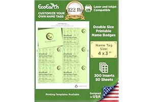 EcoEarth - Name Badge Inserts - 3x4 inches, 300 Cards, 50 Sheets, 180g Cardstock - Customizable Blank Name Tag Refills for Badges - Personalized Printable ID Labels for Laser & Inkjet Printers