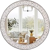 fuxuiwy 24" Round Mirror Farmhouse Wooden Frame Circle Mirrors, Rustic Decorative Distressed Wall Mounted Mirror for Bathroom