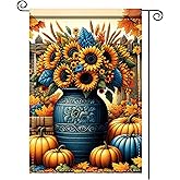 Nuxovilar Welcome Garden Flag Fall Garden Flag 12x18IN Blue Vase Sunflower Pumpkin Yard Porch House Double - Side For Home Outdoor Decor