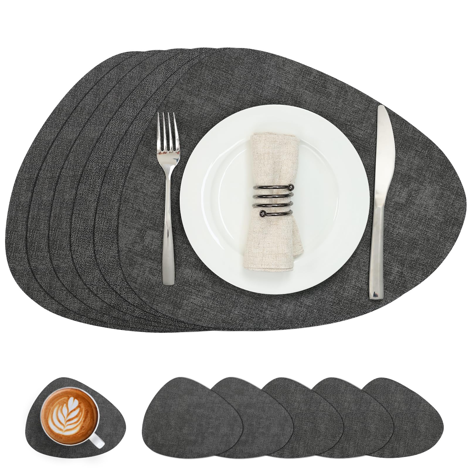 Chitomars Placemats and Coaster Set of 6, Place Mats Table Mats Coffee Mats Placemats set of 6 Triangle Waterproof Wipeable Dual Sided Kitchen Heat Resistant Non-Slip Washable