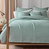 Levtex Home Cross Stitch Reversible King/Cal King Quilt Set (106x92in) with 2 Pillow Shams (36x20in) - Stitch Texture - Blue Haze - Cotton King Size Quilt Bedding Set - Lightweight, Soft, Pre-Washed